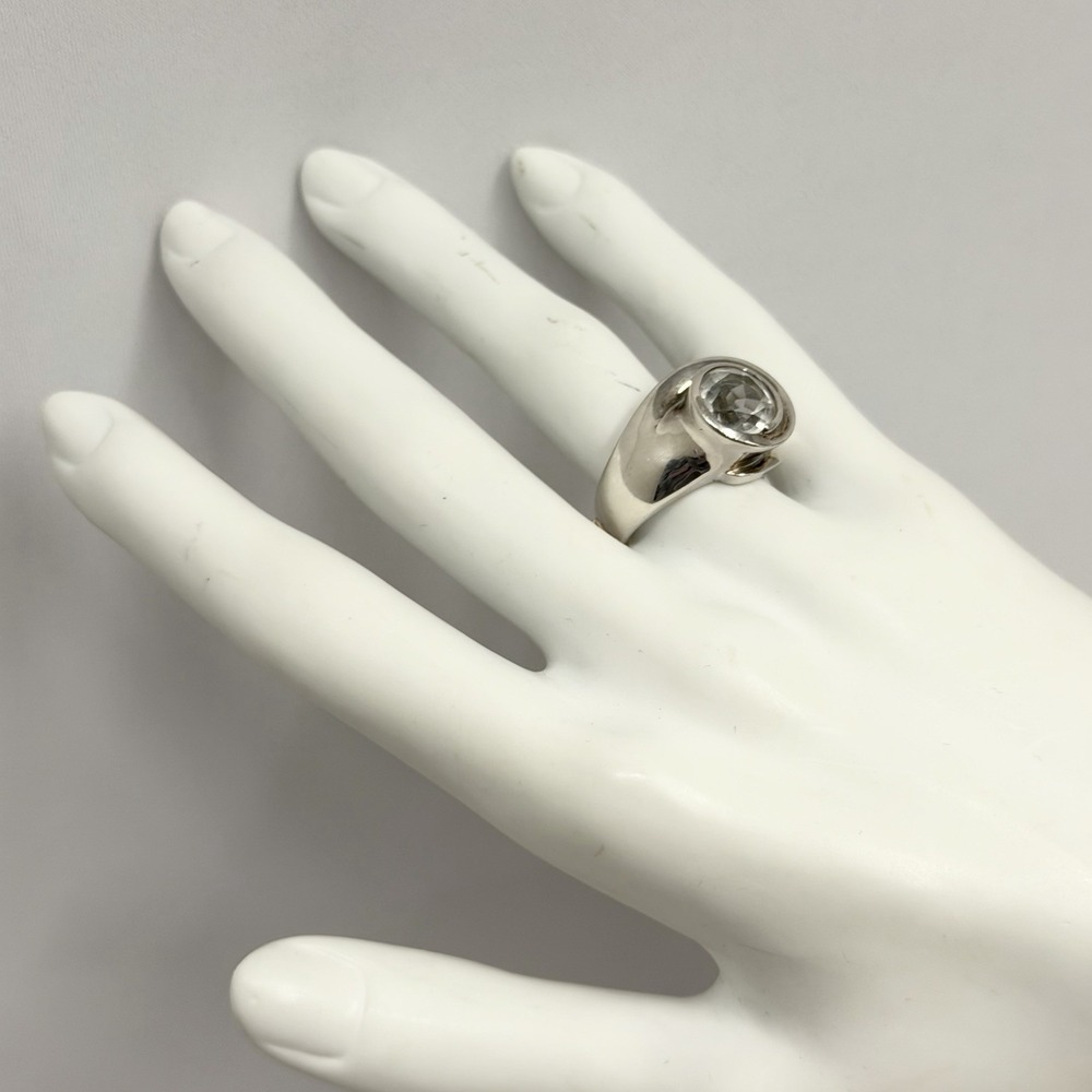 Vintage ELLE Sterling Cubic Zirconia Ring Modernist Style 10 Grams Size 7 1/4 - Picture 9 of 14